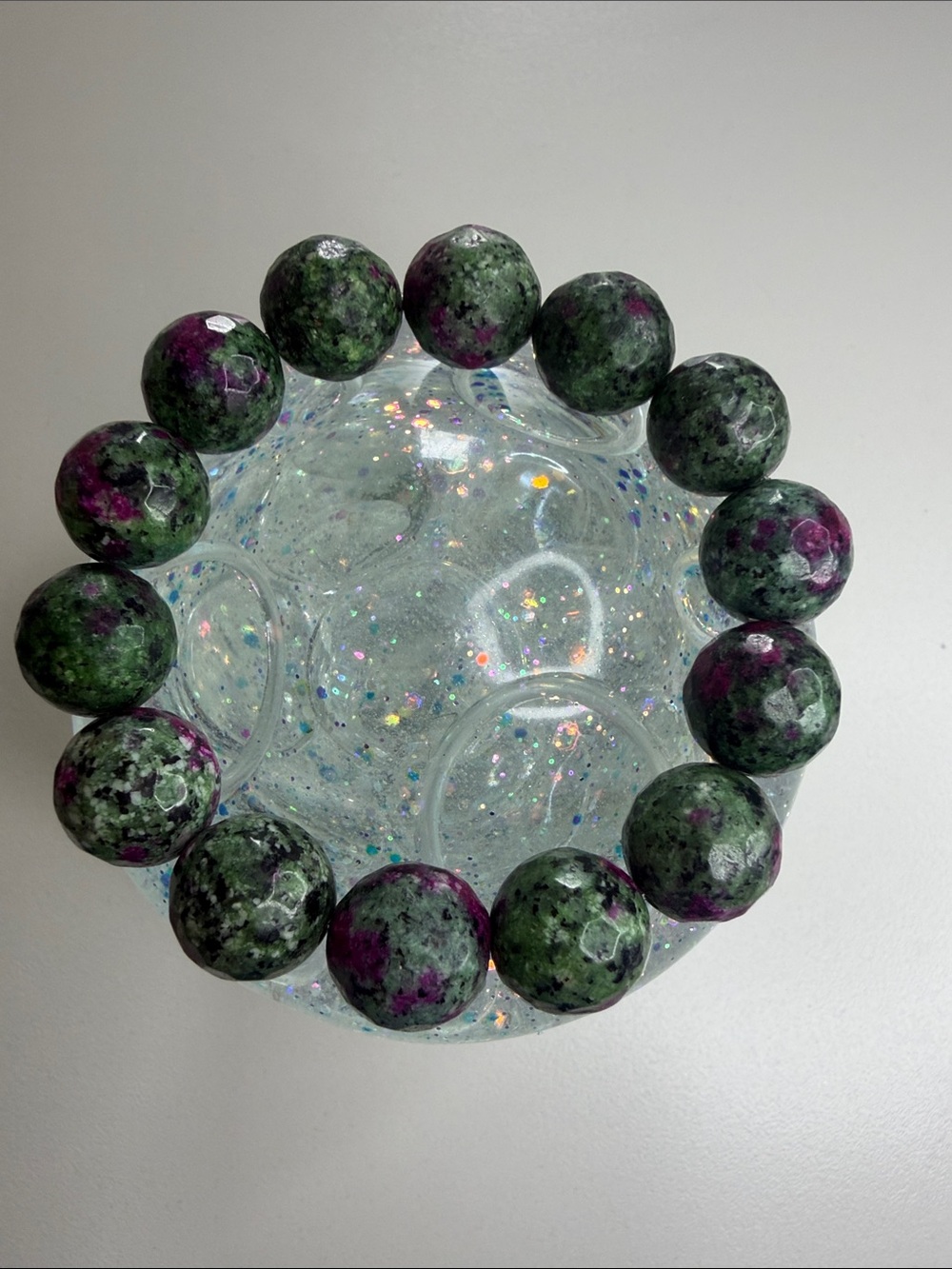 Ruby Zoisite Beaded Stretch Bracelet - Green & Purple